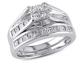 1.00 Carat (ctw H-I, I2-I3) Princess-Cut Diamond Engagement Ring & Wedding Band 14K White Gold